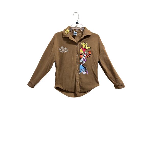 Disney Winnie the Pooh Brown Button Down Fleece Shirt Women’s XXS - Picture 1 of 6